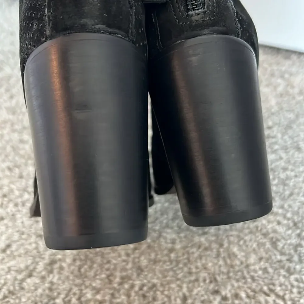CHOCOLAT BLU Black Suede Ankle Boots‎ Bootie back zipper 36 6 Nubuck Leather NEW